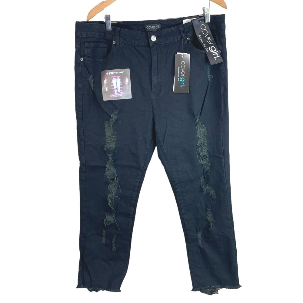 Cover Girl Distressed Jeans Womens 24W Black Frayed Hem‎ Ripped Skinny Pants